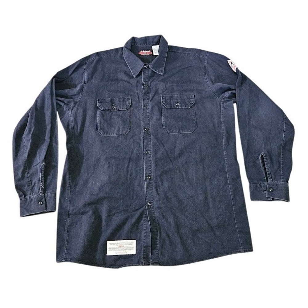 Bulwark FR Navy Blue Flame Resistant Work Shirt Men XL CAT 1 Button Up Workwear